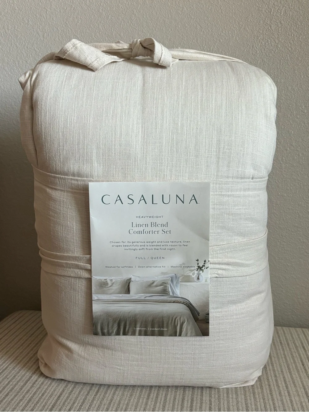NWT Full/Queen Heavyweight Linen Blend Comforter & Sham Set Natural - Casaluna